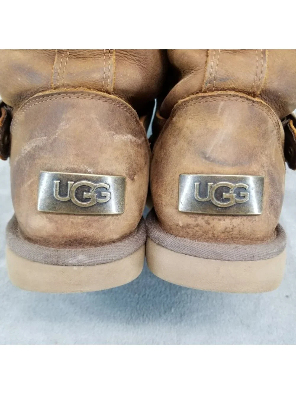 UGG Shoes Womens Size 7 Brown Leather Sutter Buckle Shearling Boots *Read*